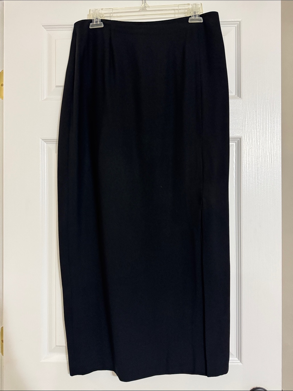 Essentials Black Long Pencil Skirt with Front Side Slit - Classic Straight Cut